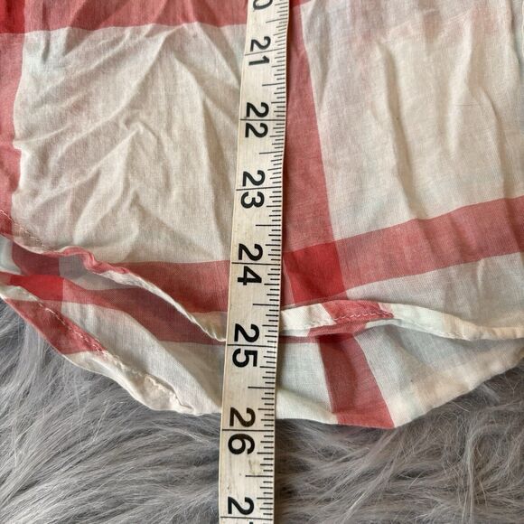 LEVI’S Blouse Sz S Casual Red White Plaid Button Up Short Sleeve Top Semi Sheer - Picture 9 of 12